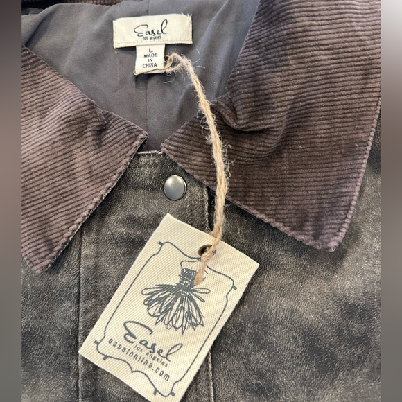 🖤 NWT Easel Faux Leather & Corduroy Collar Button Down Jacket | Charcoal | L - Picture 6 of 8